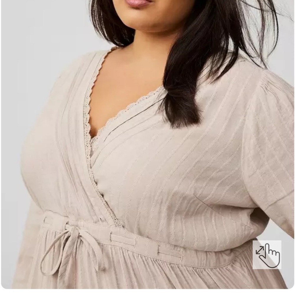 Beige Wrap Top with Lace Trim